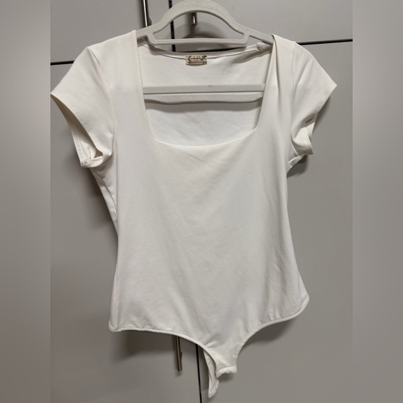 Free People Tops - Free People White Square-Neck Short Sleeve Bodysuit large